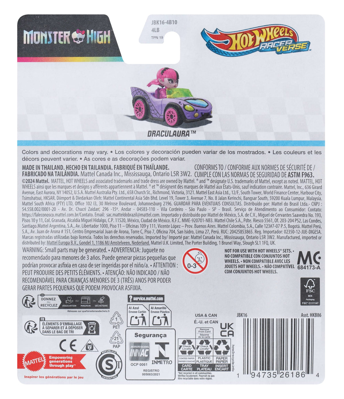 Hot Wheels RacerVerse Vehículo de Juguete Draculaura