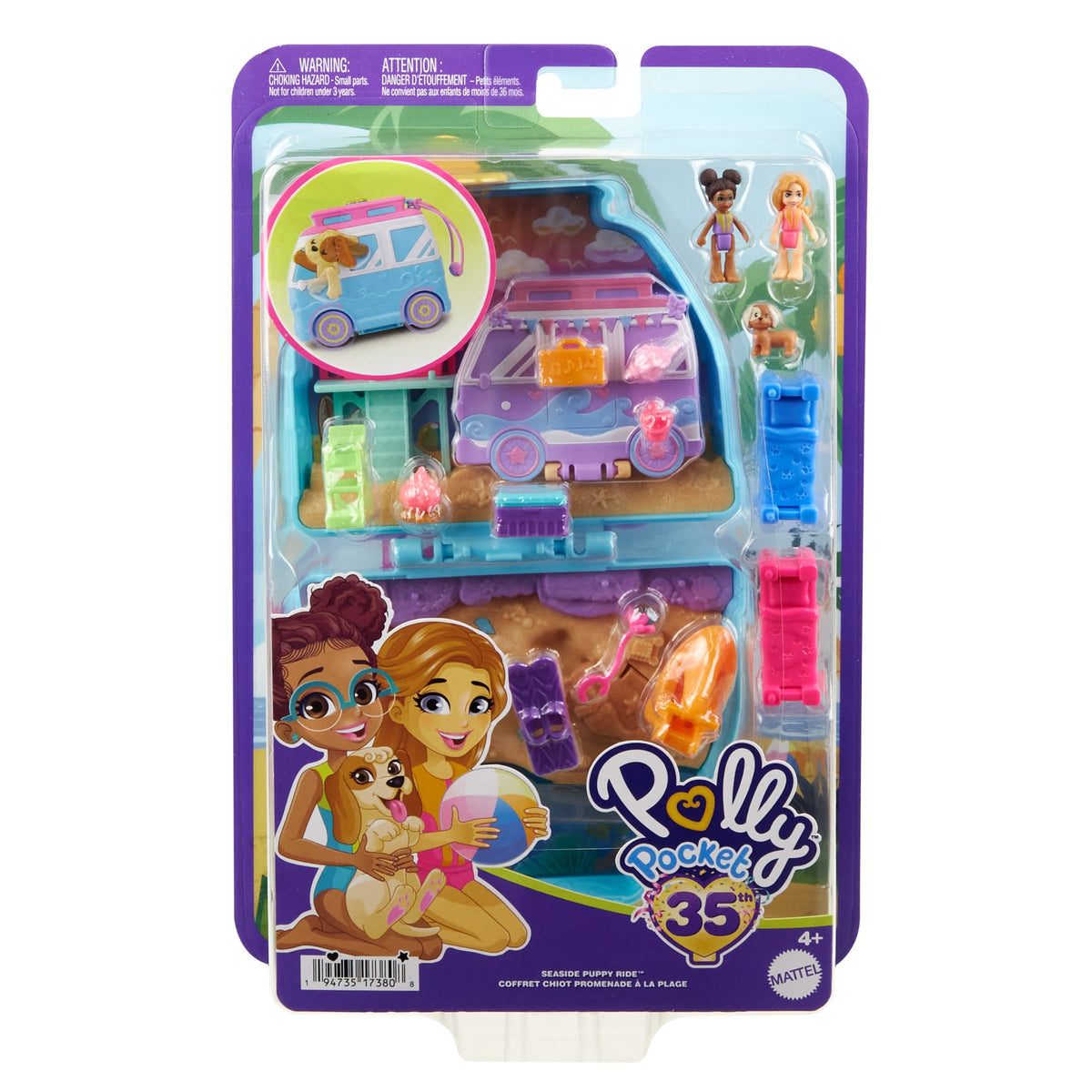 Pollypocket-Chiot à La Plage-Coffret et Figurines, Jouet de Voyage
