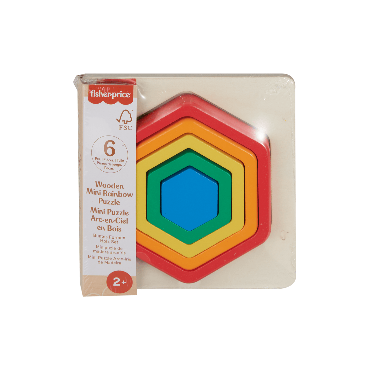 Fisher-Price Mini Puzzle Arc-en-Ciel en Bois Hexagone, 5Éléments