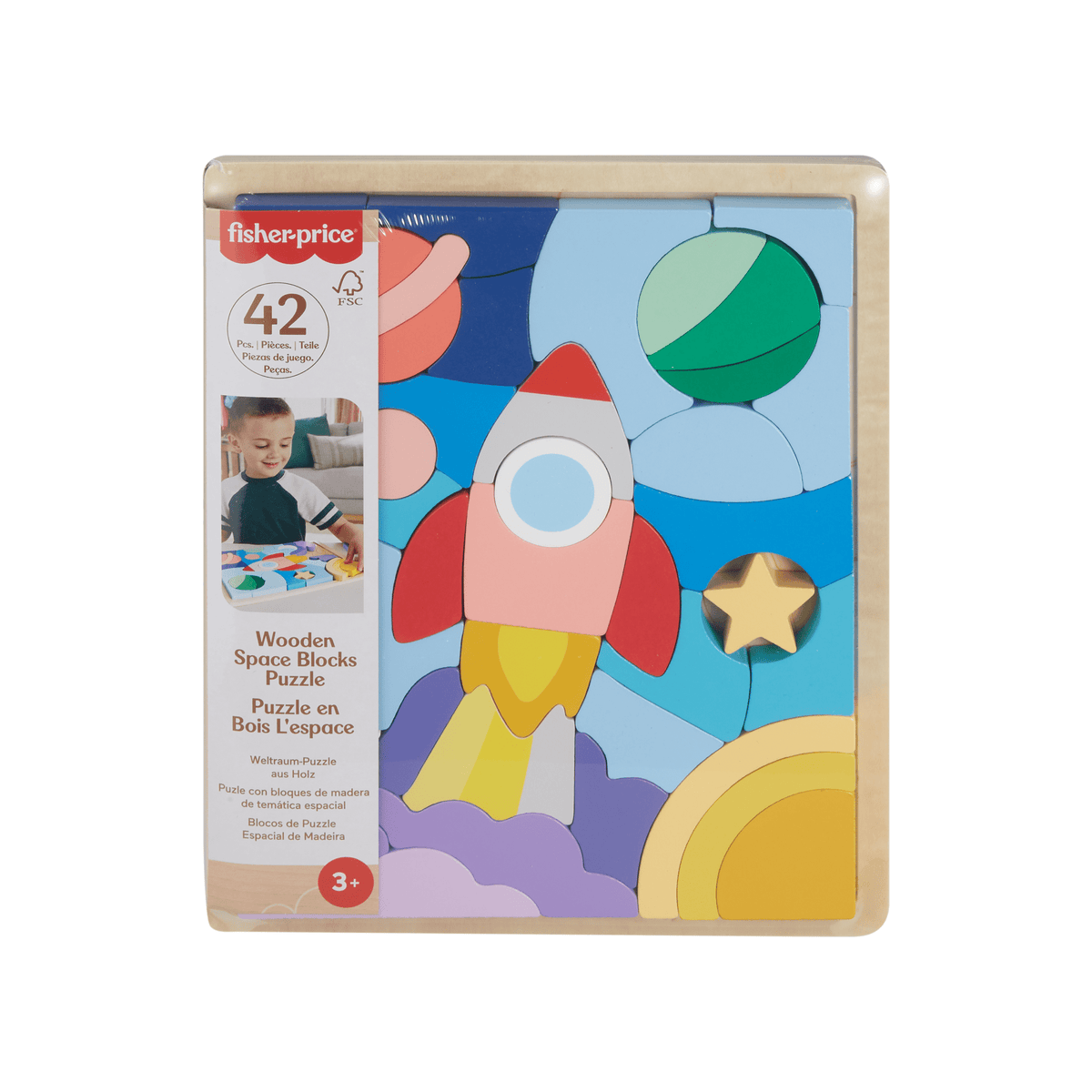 Fisher-Price Casse-Tête de L’Espace en Bois, 42Éléments en Bois