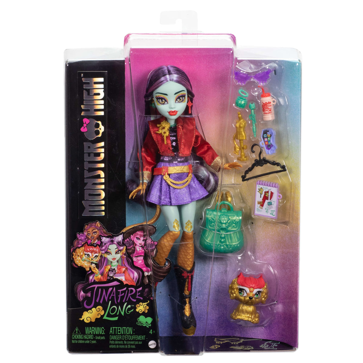 Monster High Jinafire Long Fashion Doll With Pet Dog Cloudy “Yun Yun” And 7 Accessories