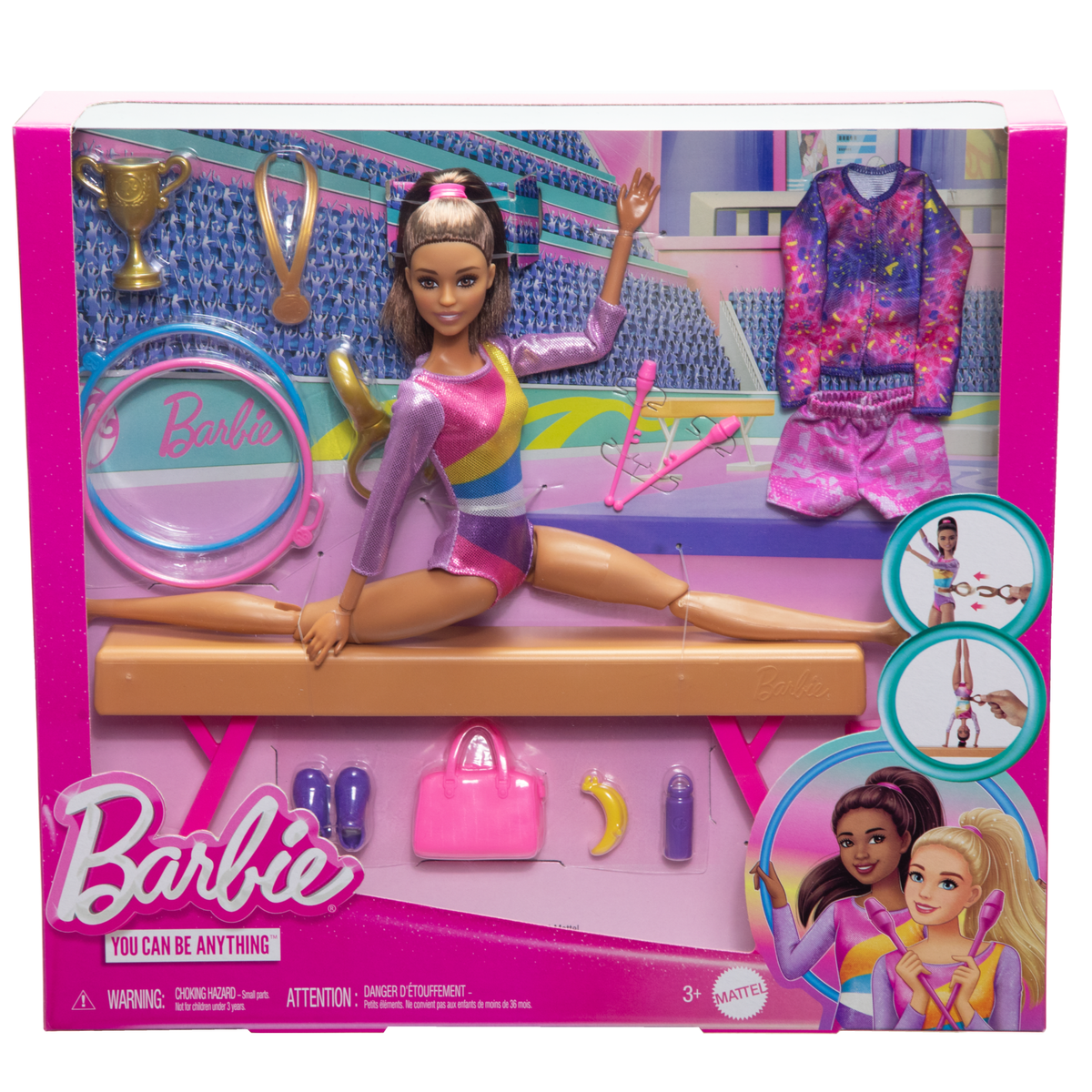 Barbie Coffret de Jeu Gymnaste, Poupée Mode, Brunette, 10Accessoires
