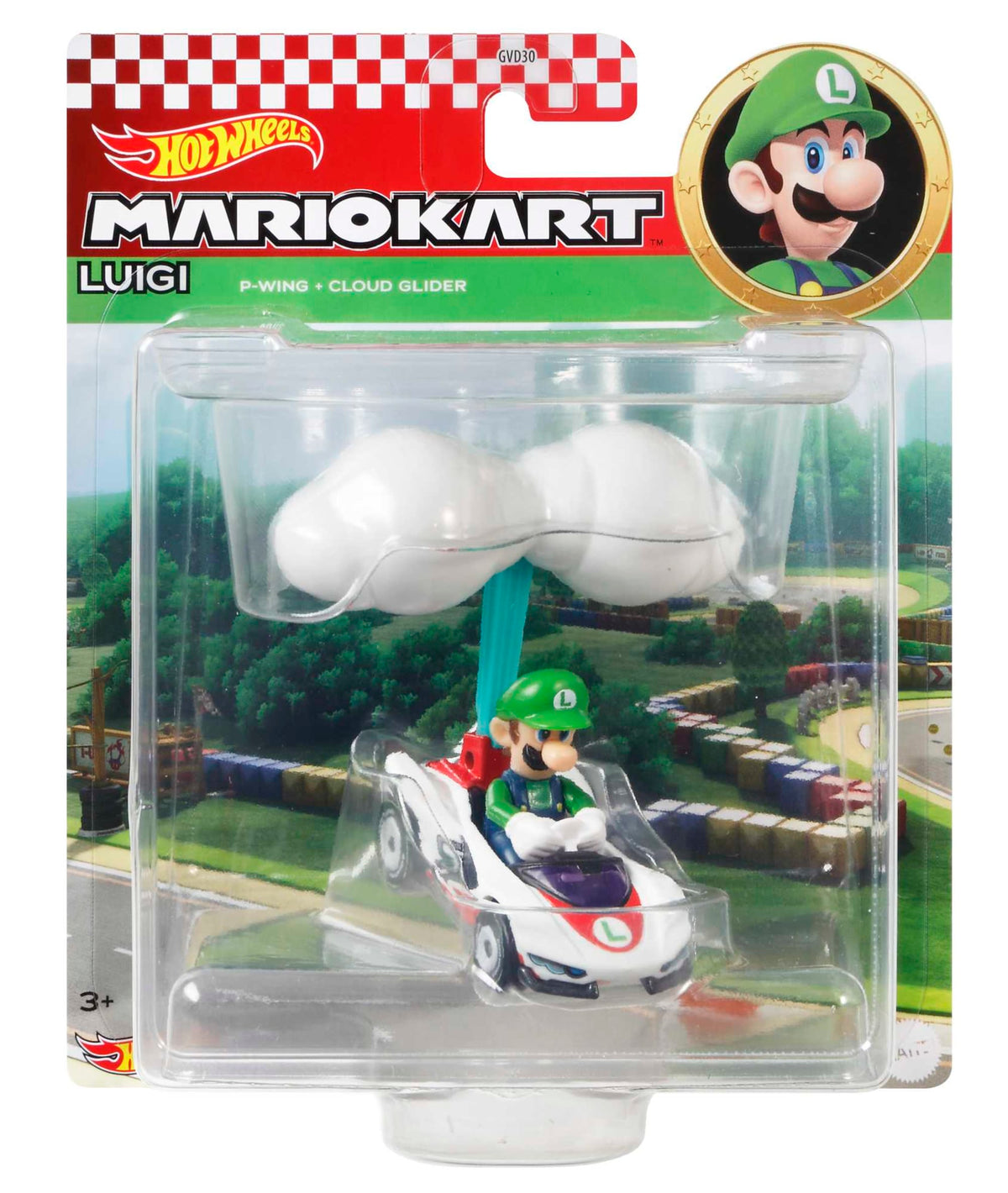 Hot Wheels Mario Kart Veículo de Brinquedo Luigi P-Wing com Cloud Glider