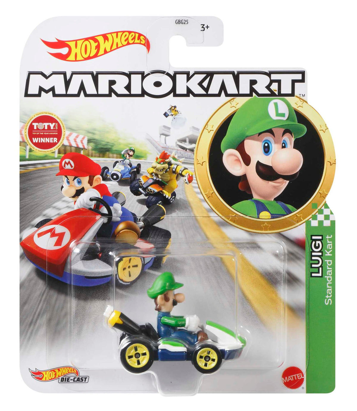 Hot Wheels Mario Kart Veículo de Brinquedo Kart Padrão Luigi