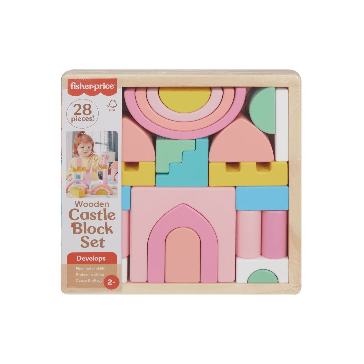 Fisher-Price Coffret Château de Blocs en Bois, 28Éléments en Bois