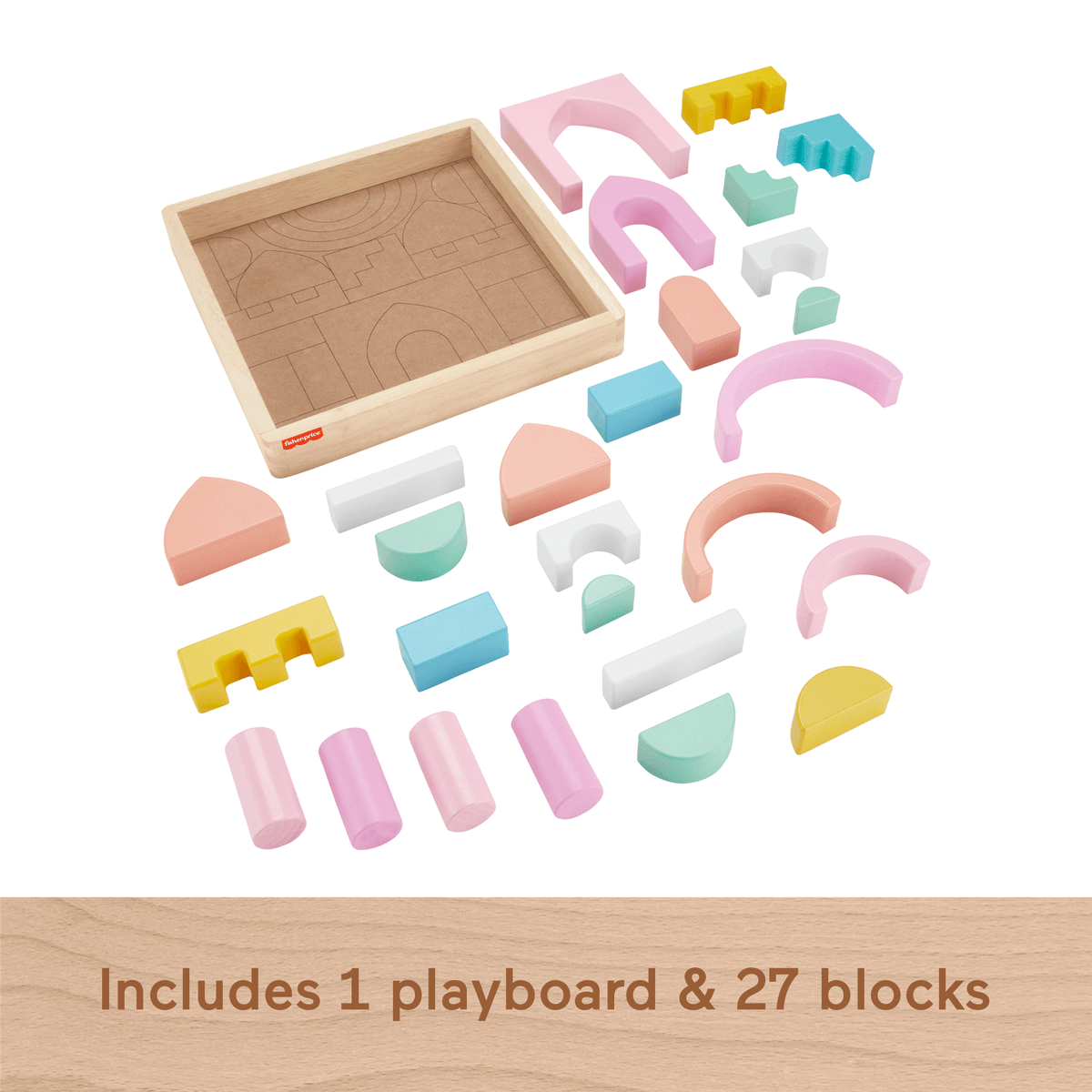 Fisher-Price Wooden Castle Block Set Toddler Stacking Toy, 28 Wood Pieces