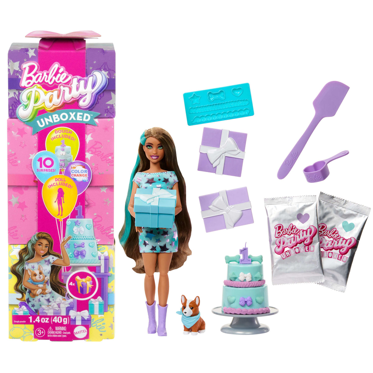 Barbie Party Unboxed Boneca Festa de Animais Vestido Rosa