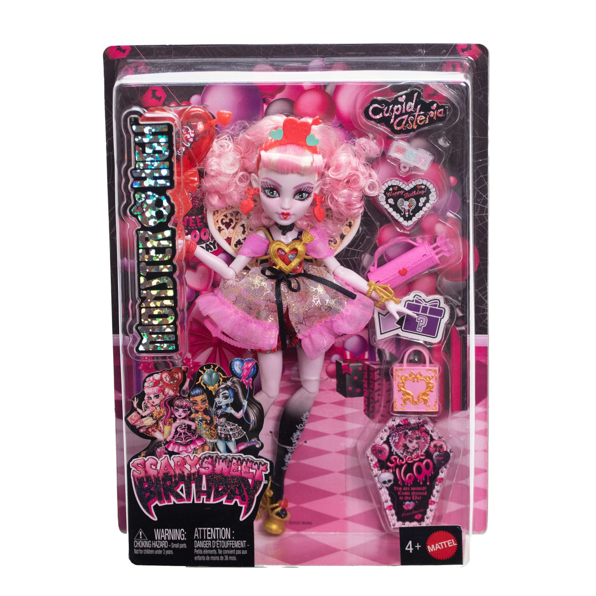 Monster High Scary Sweet Birthday Cupid Asteria Doll in Party Dress With Balloon & Gift