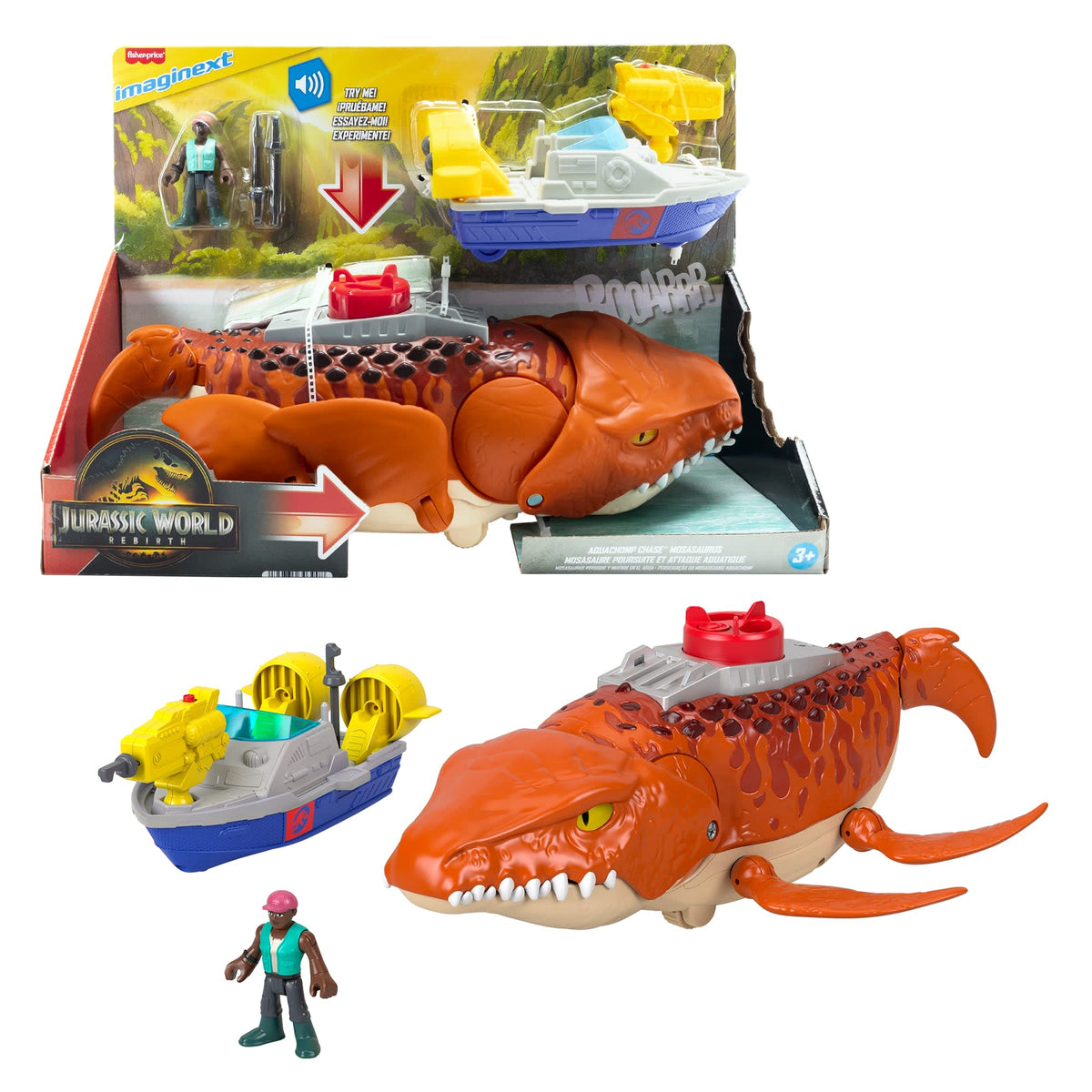 Imaginext Jurassic World Dinossauro de Brinquedo Rebirth Mosasaurus Caça e Morde