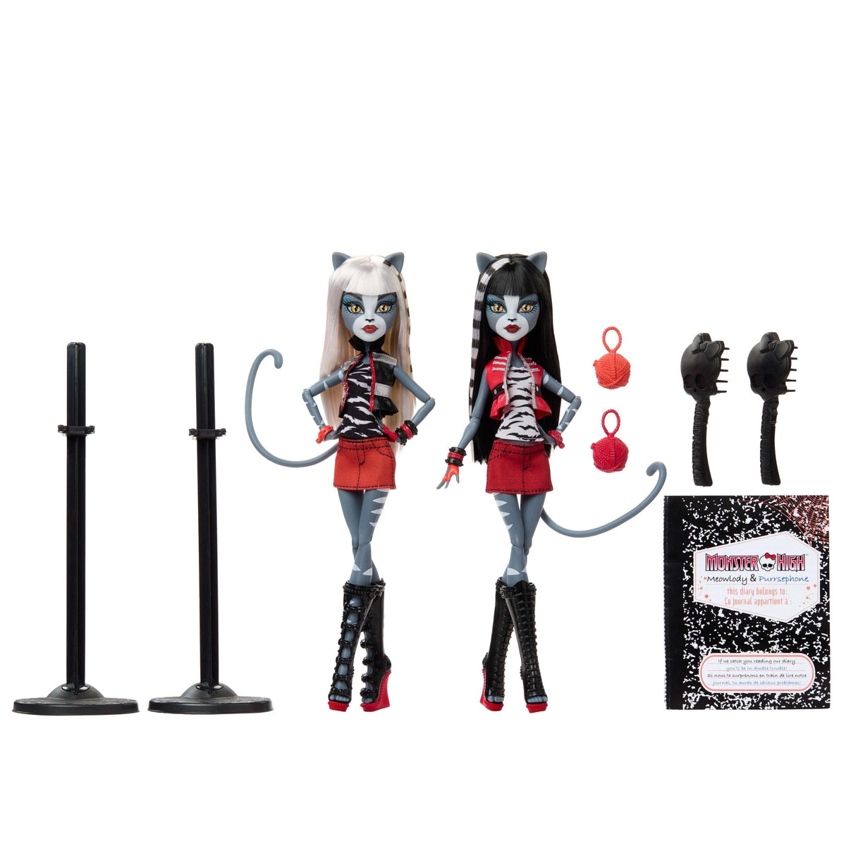 Monster High Boo-Riginal Creeproduction Meowlody And Purrsephone Dolls With Diary And Doll Stands
