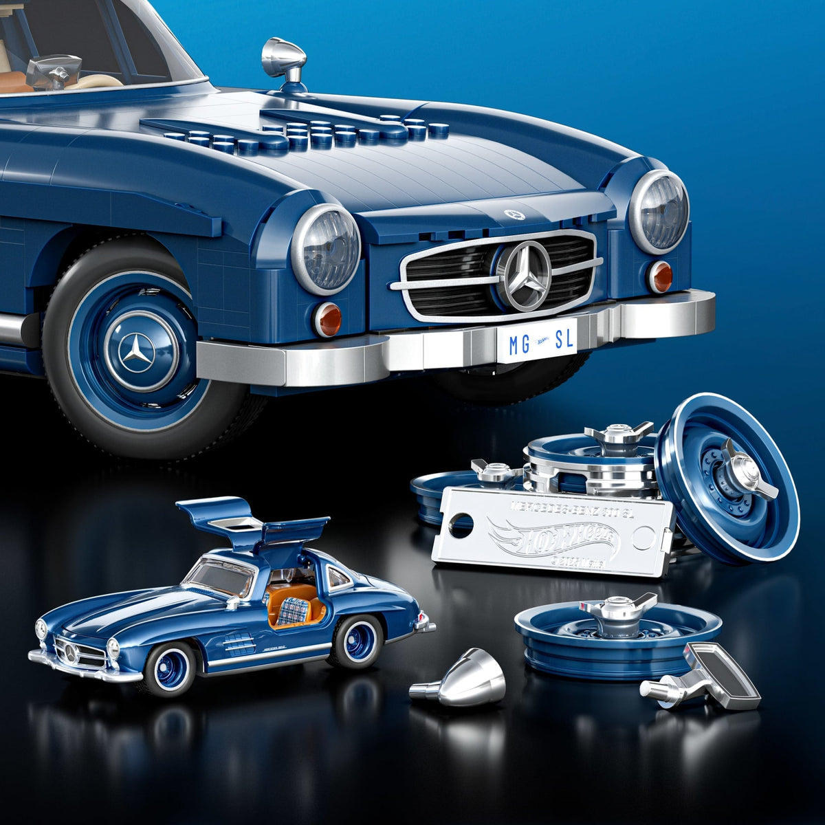 Mattel Brick Shop Hot Wheels Mercedes-Benz 300 Sl, Kit de Construction de Jouets 1600 Pièces de Collection