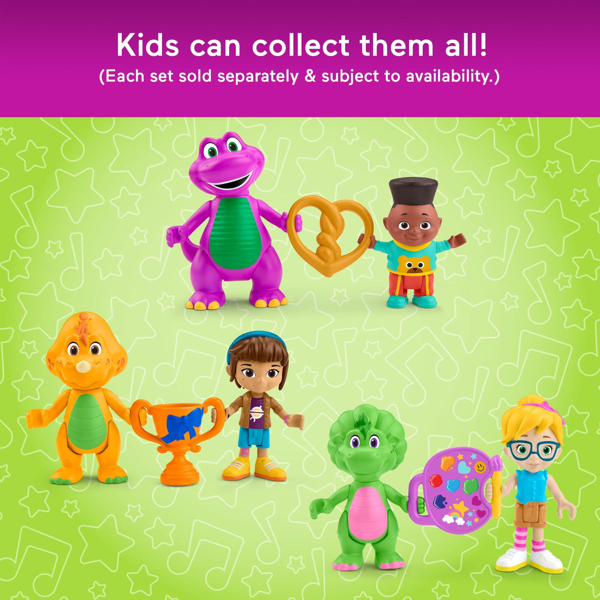 Fisher-Price Barney's World Barney's Friend Vivie & Baby Bop Figure Set For Kids, 3 Toys