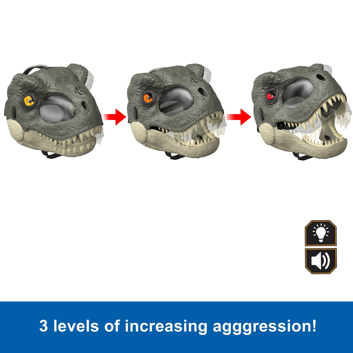 Jurassic World Rebirth T-Rex Rage N Roar Mask With Led Light Up Eyes Feature, 3 Level Effects