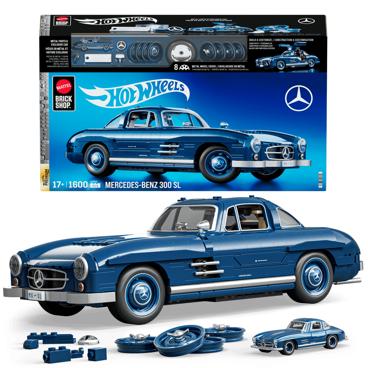 Mattel Brick Shop Hot Wheels Mercedes-Benz 300 Sl, Kit de Construction de Jouets 1600 Pièces de Collection