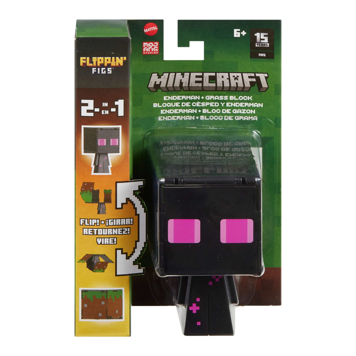 Minecraft Vanilla Figura de Acción Flippin' de 3.75 Enderman + Bloque de Pasto
