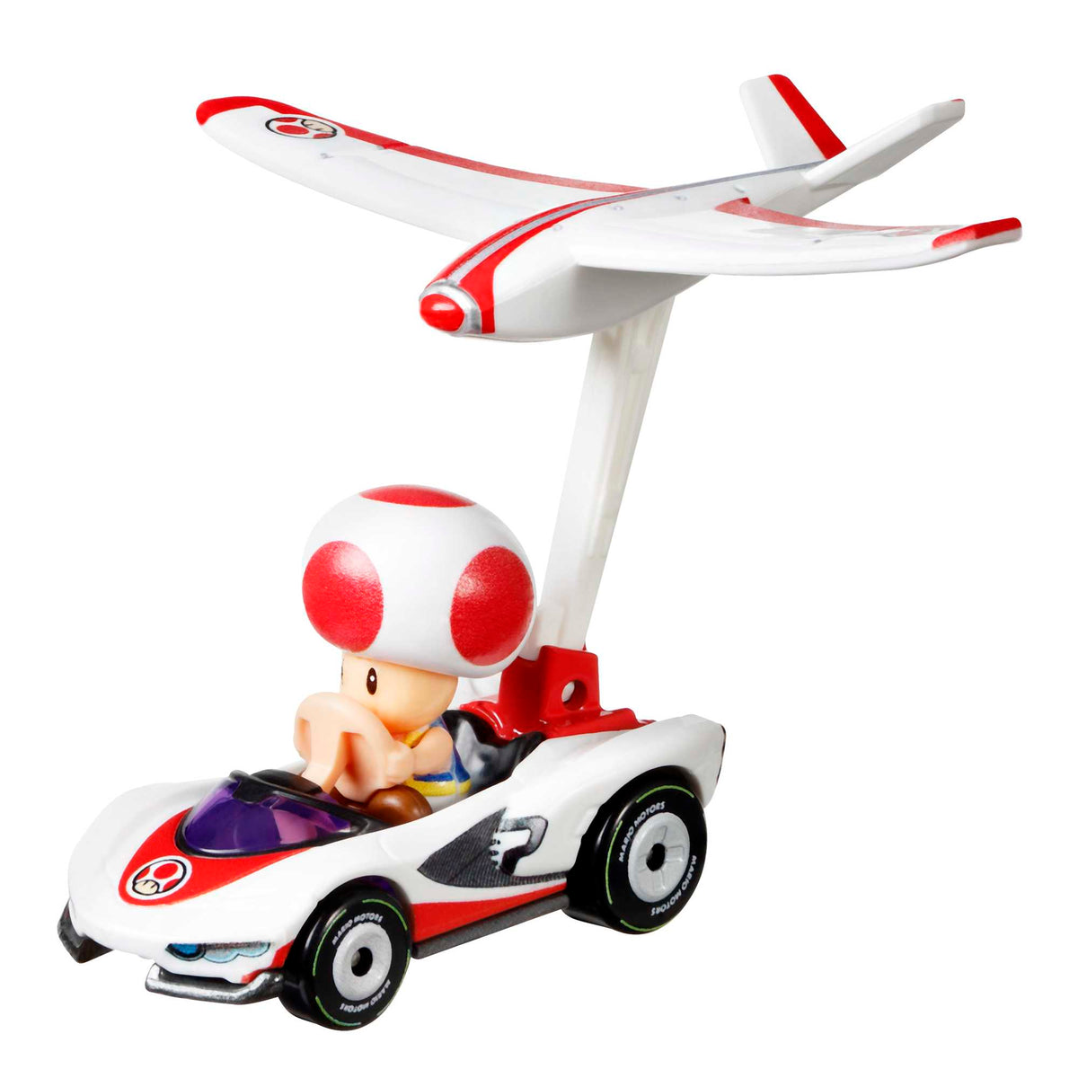 Hot Wheels Mario Kart Vehículo de Juguete Toad P-Wing con Plane Glider