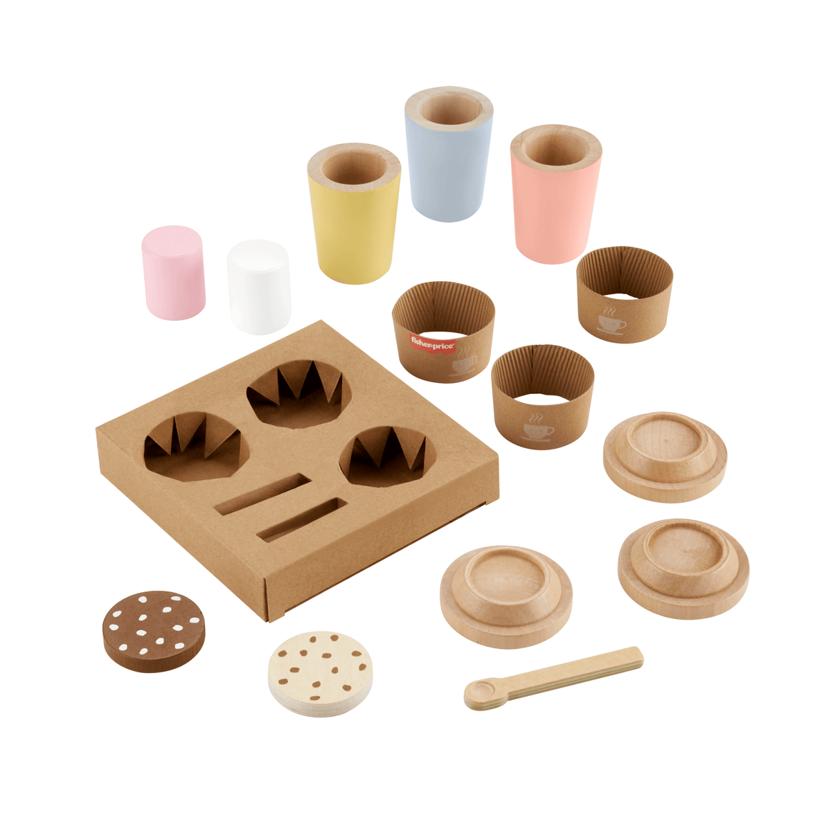 Fisher-Price  Coffret Café Pour Emporter en Bois, 15Éléments