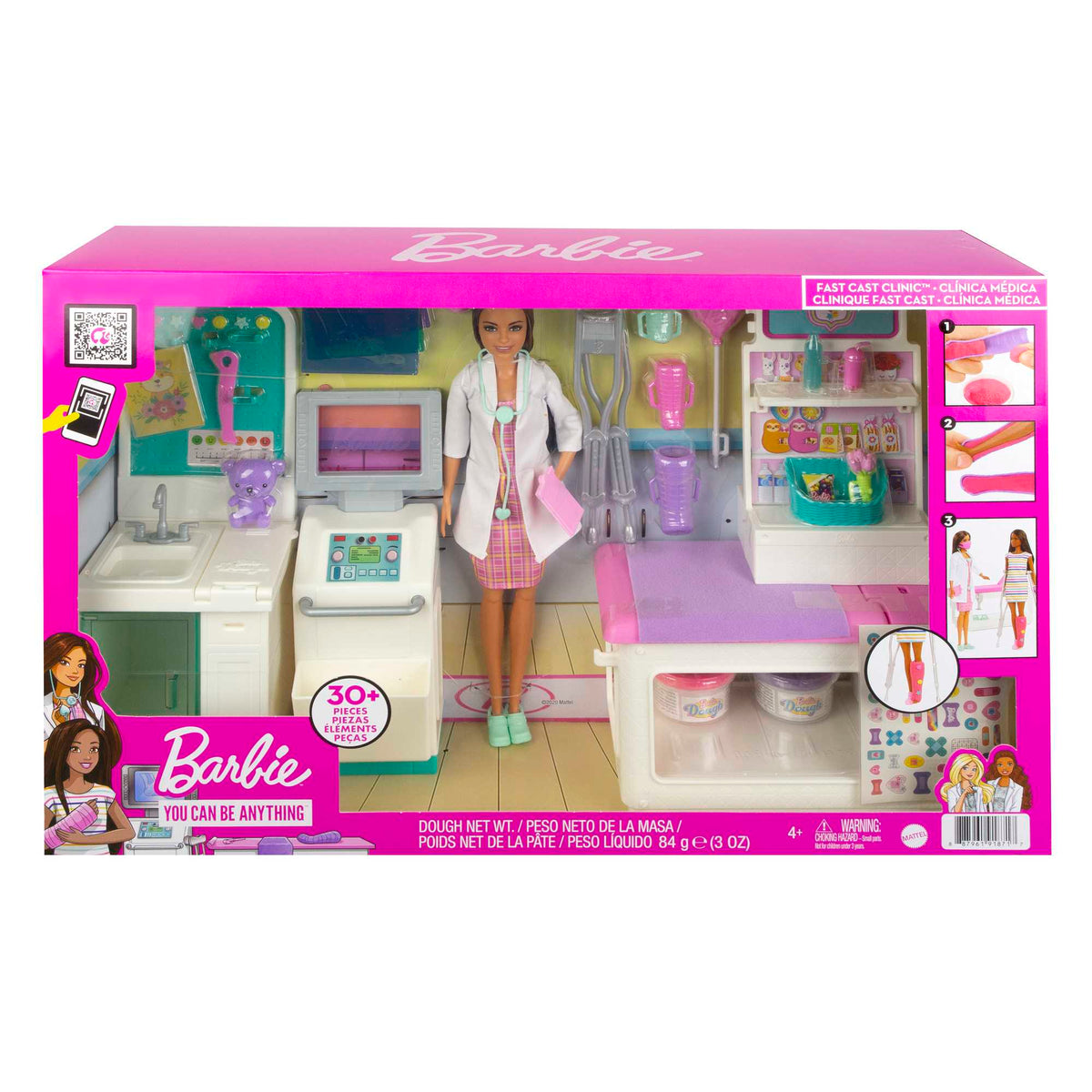 Barbie Fast Cast Clinic Playset With Brunette Barbie Doctor Doll, 4 Play Areas, 30+ Play Pieces