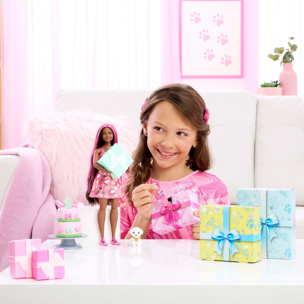 Barbie Party Unboxed Boneca Festa de Animais Vestido Roxo