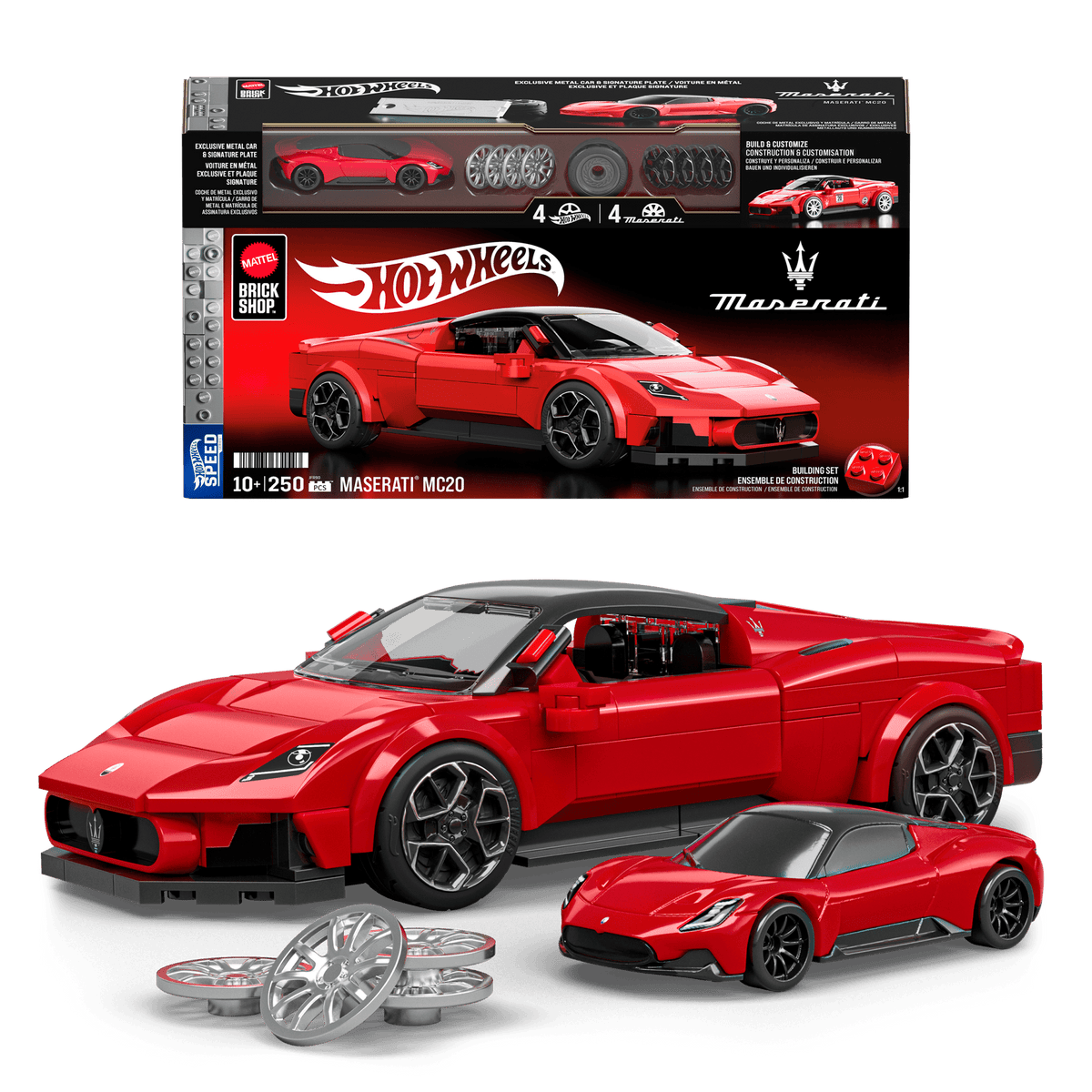 Mattel Brick Shop Hot Wheels Maserati Mc20, Kit de Construction de Jouets 250 Pièces, de Collection