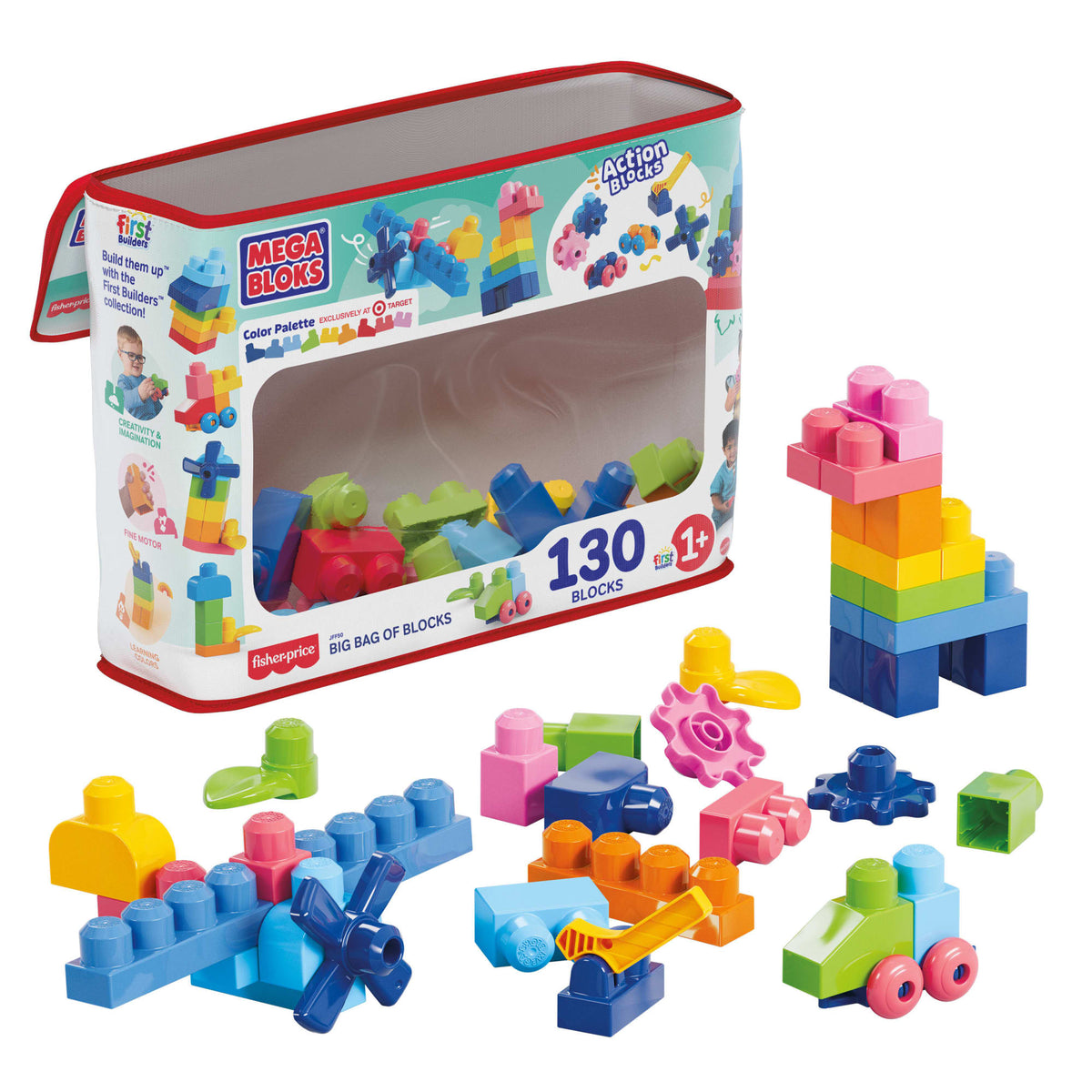 MEGA BLOKS First Builders Big Bag Of Blocks Toy Blocks With Storage Bag (130 Pieces) For Toddler