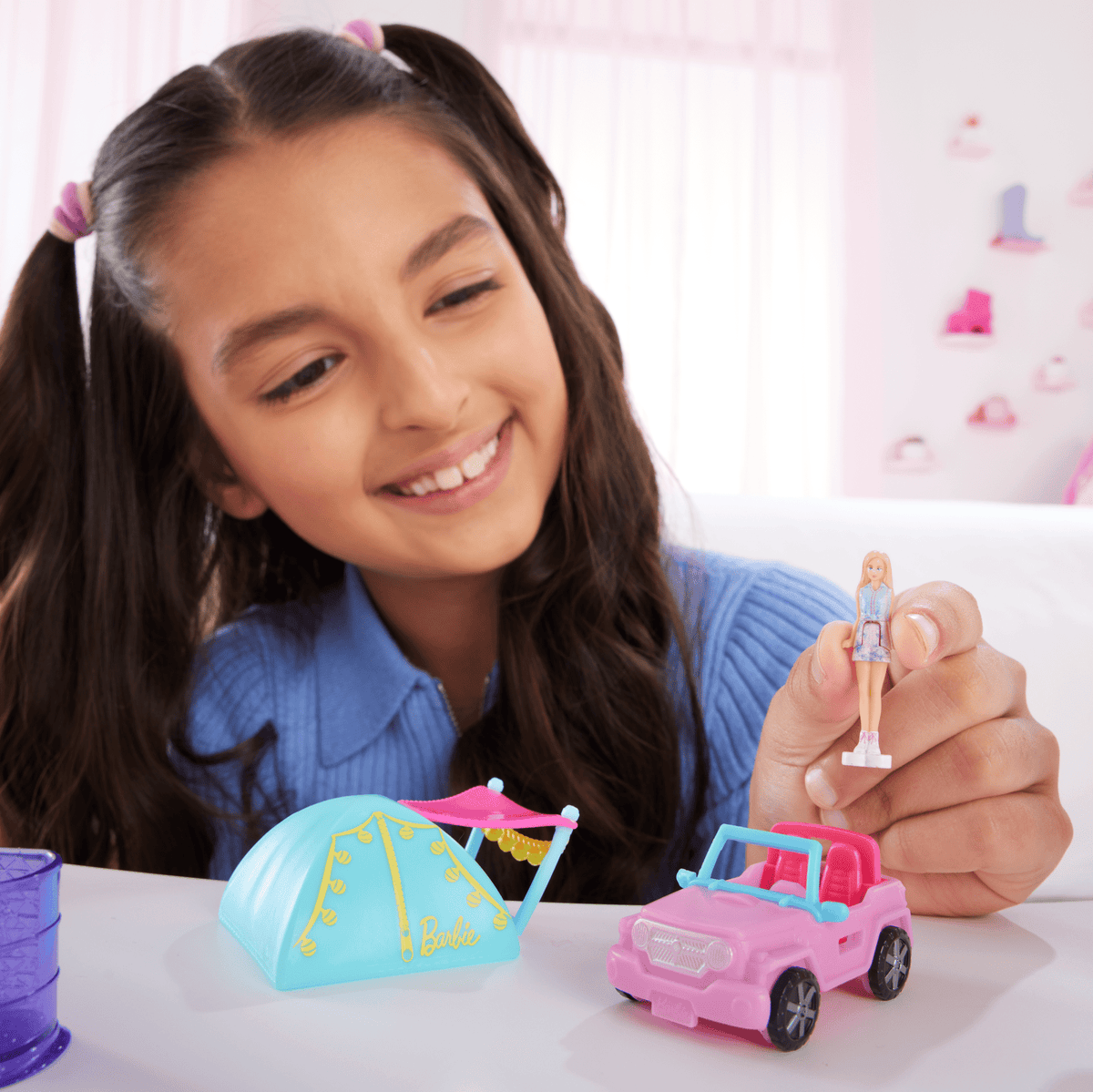 Barbie Mini Barbieland Doll & Vehicle Set With 1.5-inch Doll, Color-Change Suv & Tent Accessory