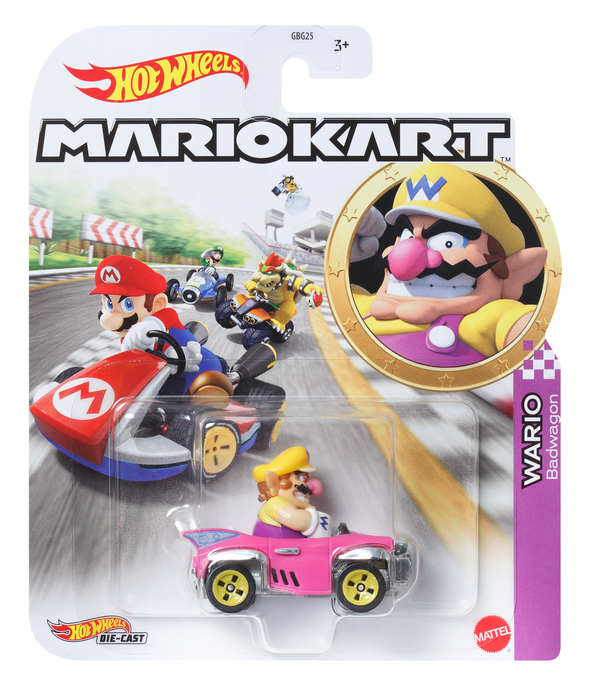 Hot Wheels Mario Kart Veículo de Brinquedo Wario Badwagon