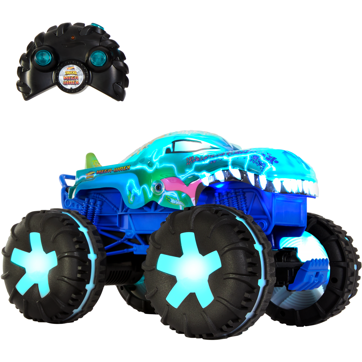 Hot Wheels Monster Trucks 1:15 Scale MEGA-Wrex Alive Remote-Control Vehicle, Battery-Powered RC With interactive Lights & Sounds