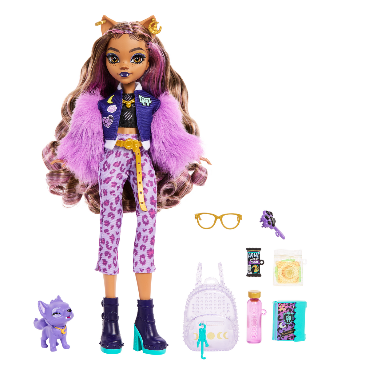 Monster High Poupée, Animal et Accessoires Clawdeen Wolf, Croissant
