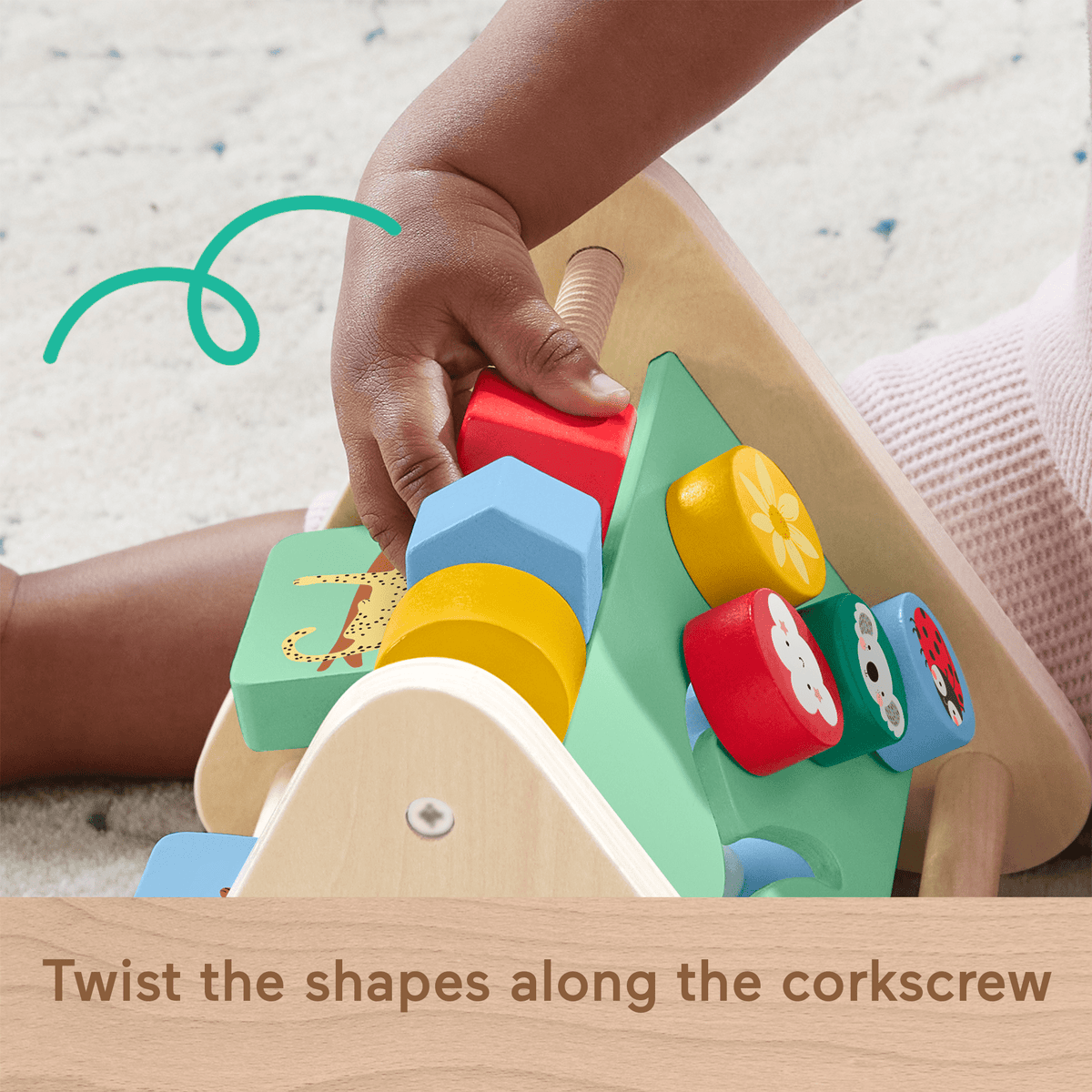 Fisher-Price Wooden Activity Triangle, 3-Sided Fine Motor Toy For Baby, 1 Wood Piece