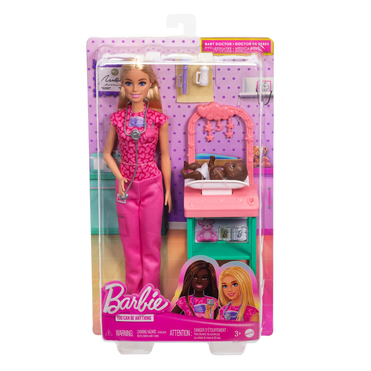 Barbie Baby Doctor Doll With Blonde Fashion Doll, 1 Baby Doll, Furniture & Accessories