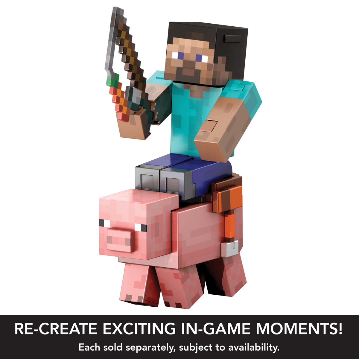 Minecraft Diamond Level Pig Action Figure, 4 Accessories, 5.5-in Collector Scale