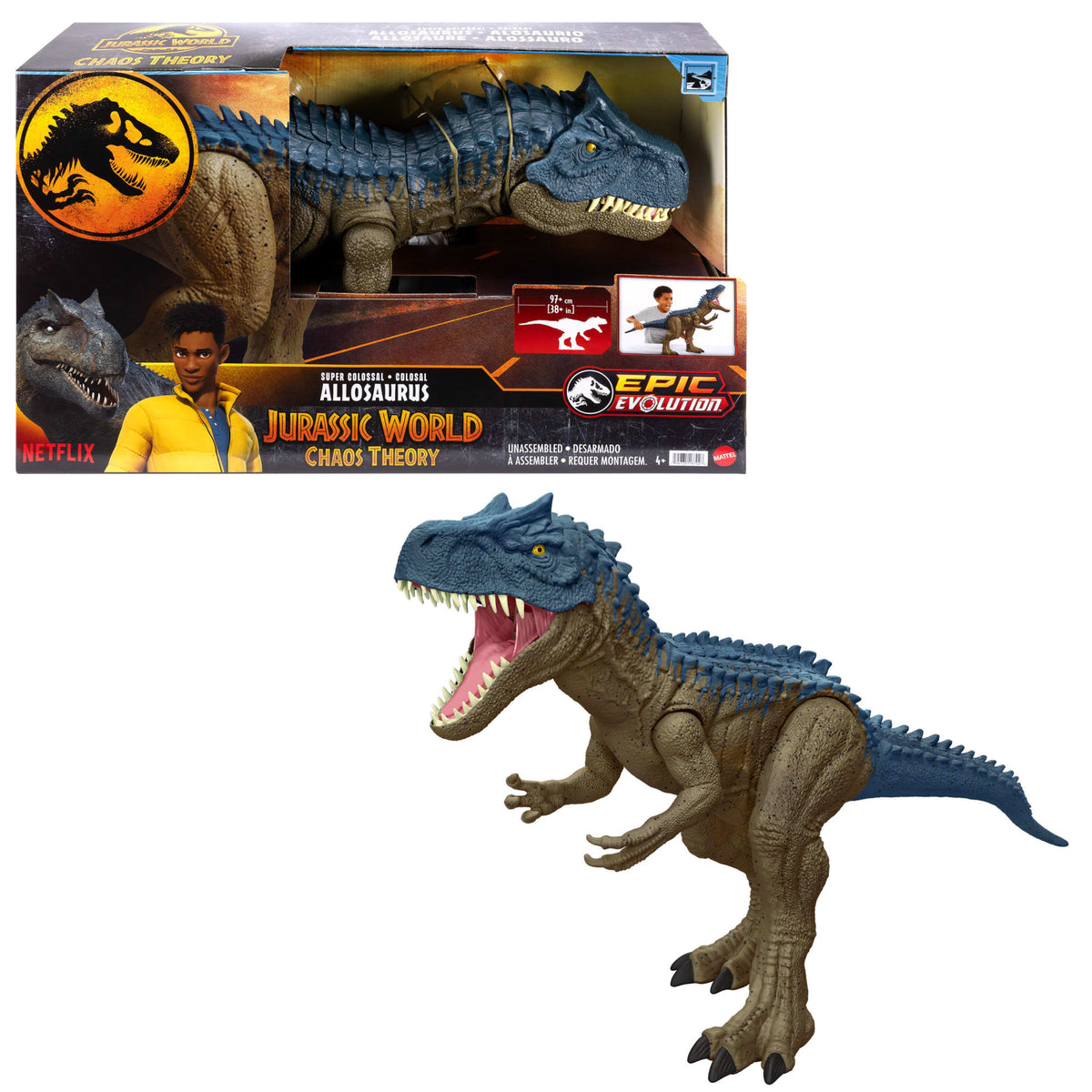 Jurassic World Super Colossal Allosaurus Dinosaur Action Figure Toy 38 inches Long, Swallows Minis