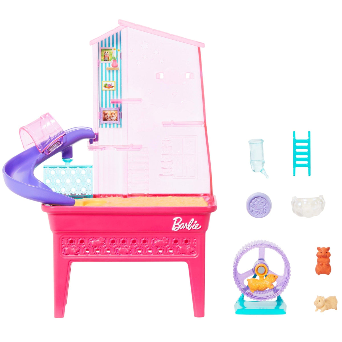 Barbie World Hamster Pet Playground Playset With 9 Pieces Including Wheel, Hamsters, & Food Accessories
