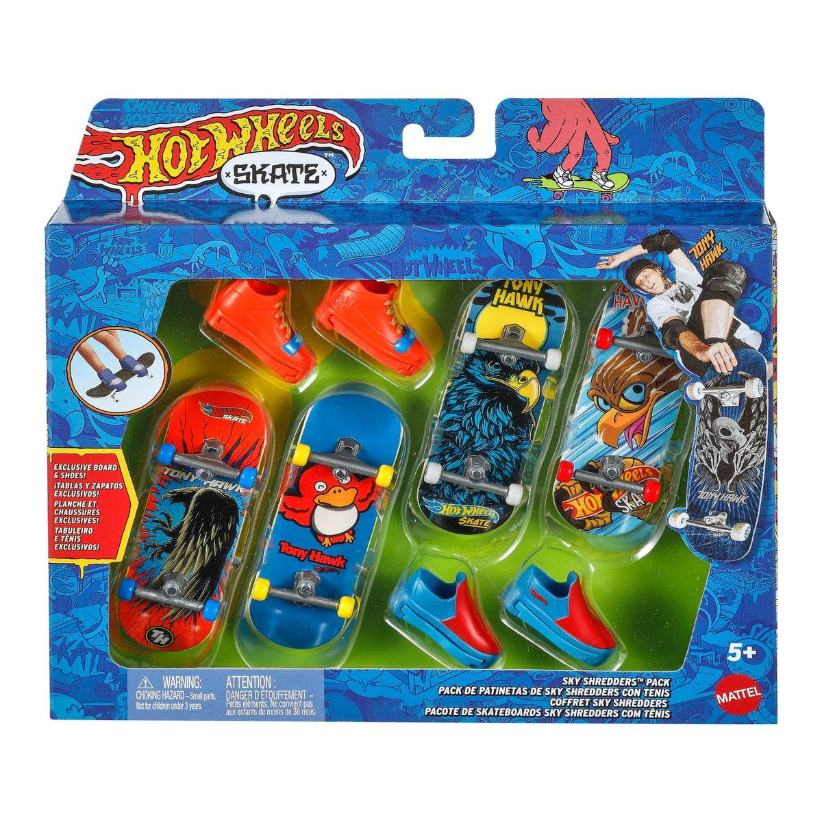 Hot Wheels Skate Vehículo de Juguete Paquete de Patinetas con Tenis Tony Hawk Pájaros