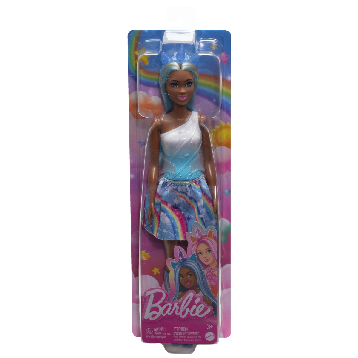 Barbie  Poupée Licorne, Cheveux Bleus, Tenue Ombrée et Accessoires