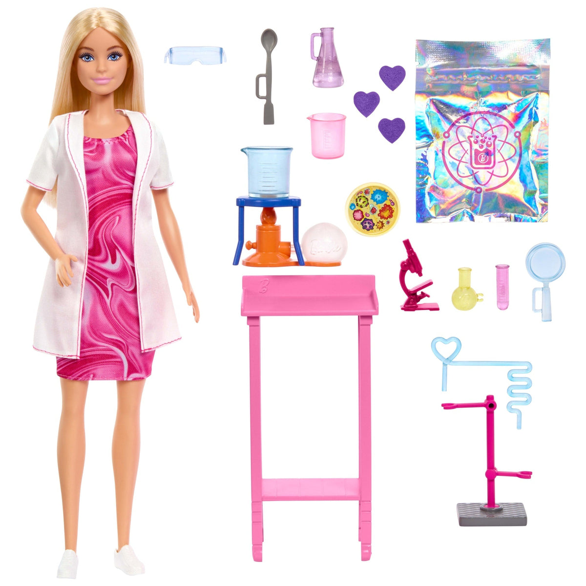 Barbie  Poupée Mode et Accessoires  Scientifique, Blonde, Table