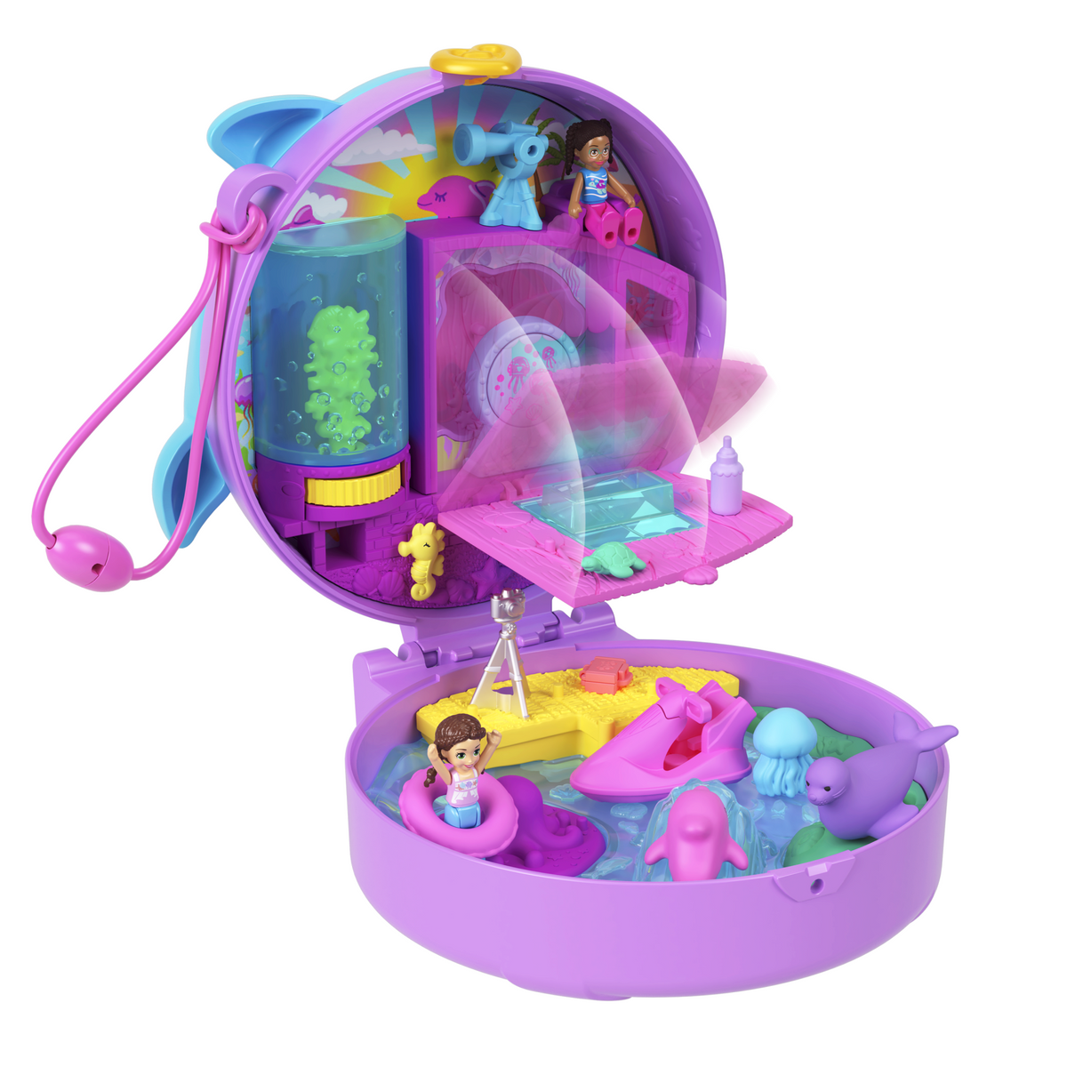Polly Pocket Dolphin Rescue & Play Compact With 2 Micro Dolls And Sea Pets, Animal Toy With Ocean Accessories