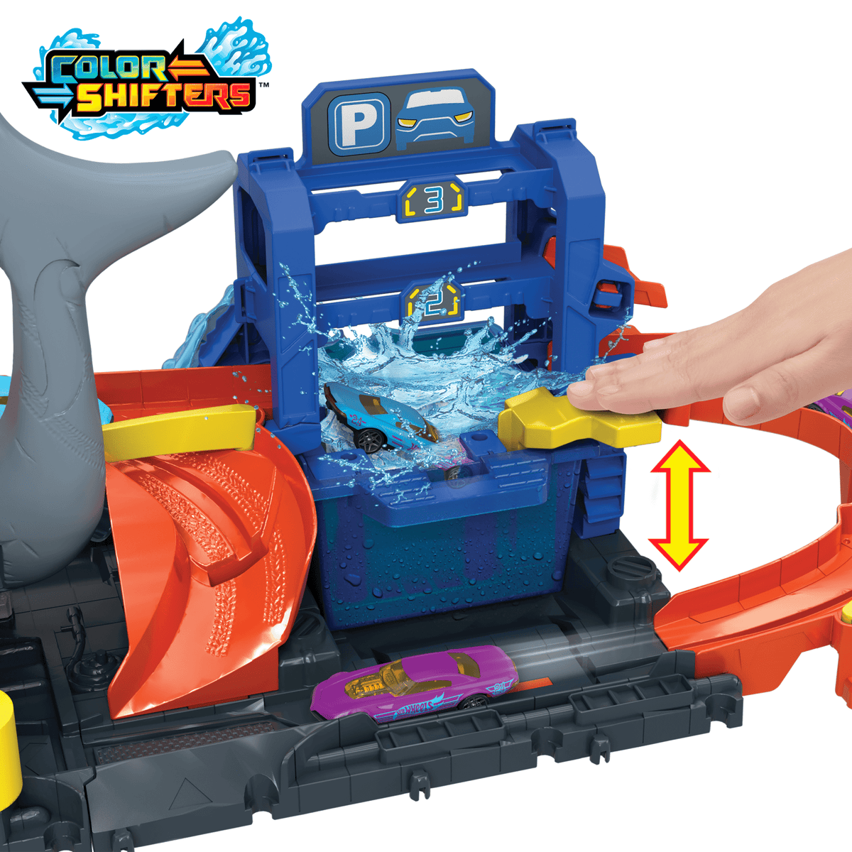 Hot Wheels City-Station de Lavage Requin-Coffret Voiture Color Reveal