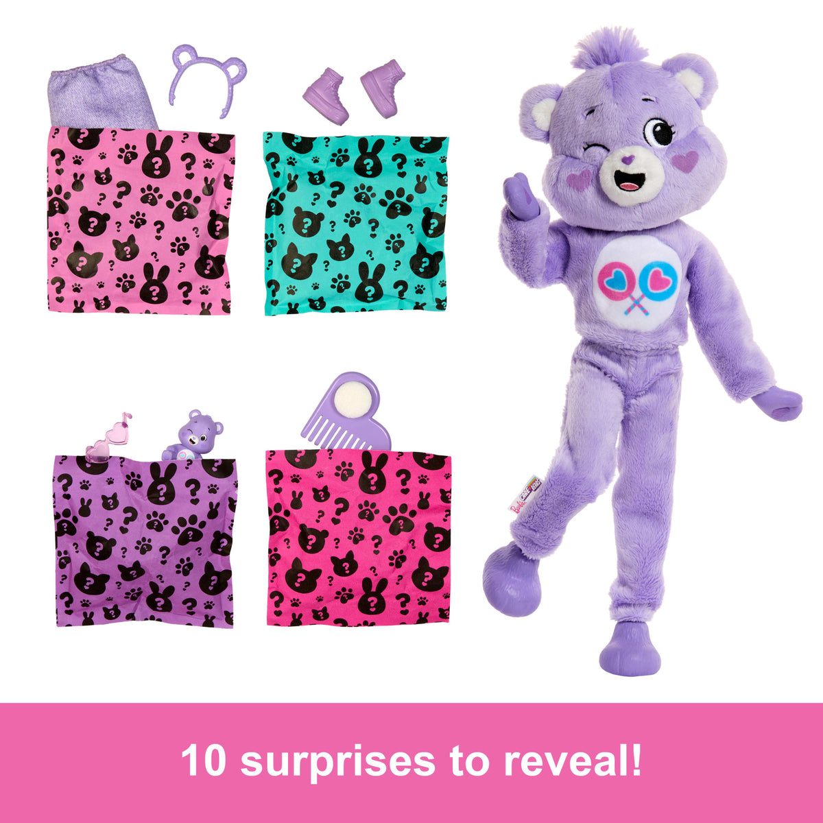 Barbie Cutie Reveal Care Bears Series Doll & Accessories in Share Bear Plush Costume, 10 Surprises