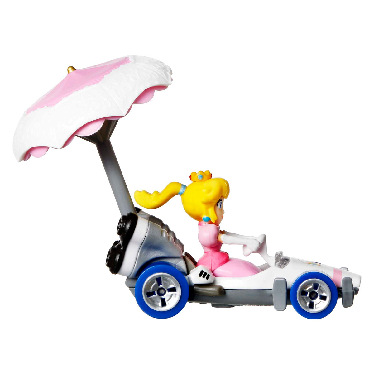 Hot Wheels Mario Kart Veículo de Brinquedo Princesa Peach B-Dasher com Peach guarda-sol