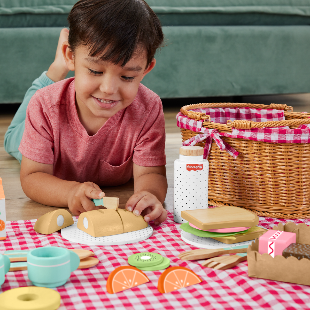 Fisher-Price  Coffret Panier de Pique-Nique en Bois, 31Éléments