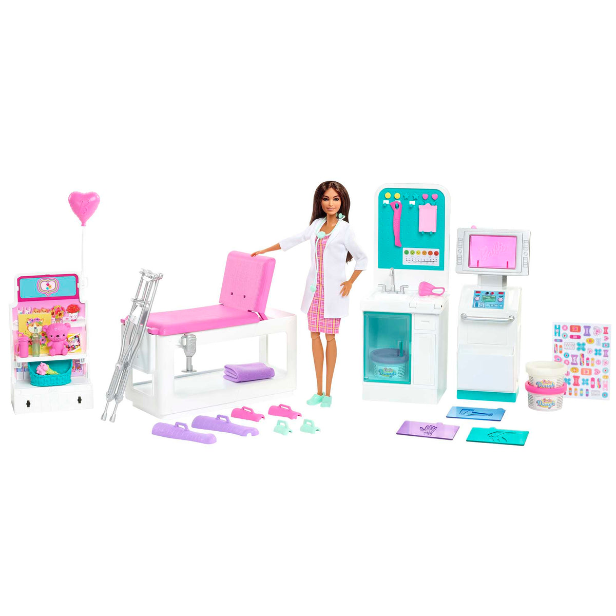 Barbie Fast Cast Clinic Playset With Brunette Barbie Doctor Doll, 4 Play Areas, 30+ Play Pieces