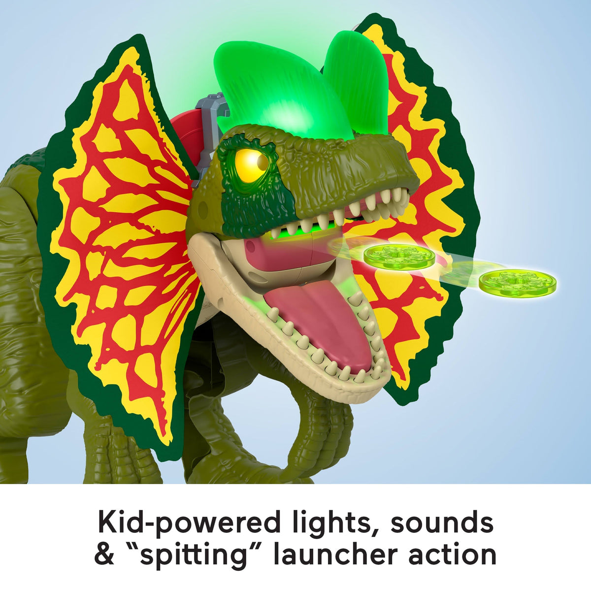 Imaginext Jurassic World thrash Attack Dilophosaurus Dinosaur Toy With Lights & Sounds For Kids