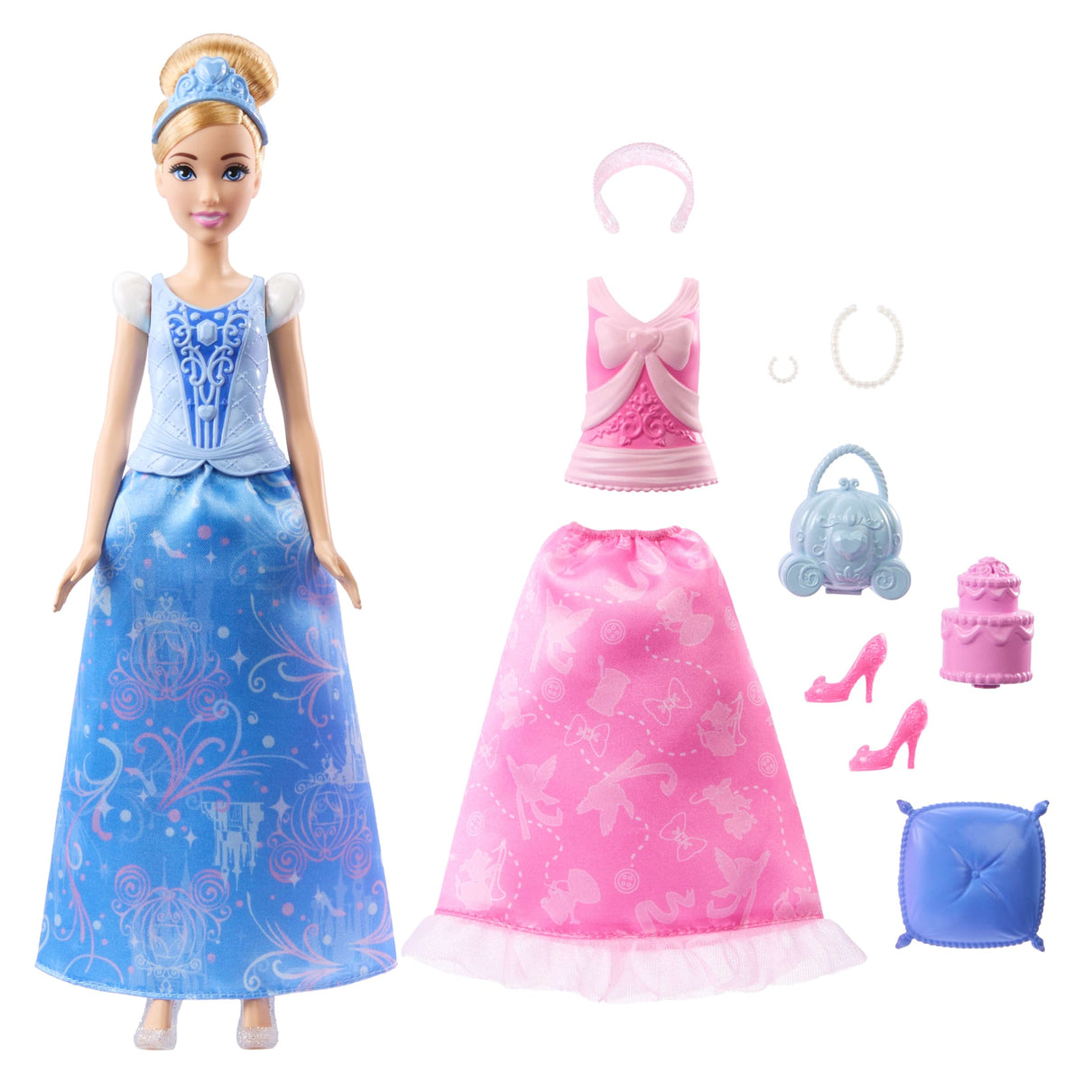 Disney Princess 2-In-1 Stories Cinderella Fashion Doll With 2 Snap-On Bodices, 2 Skirts & 9 Accessories