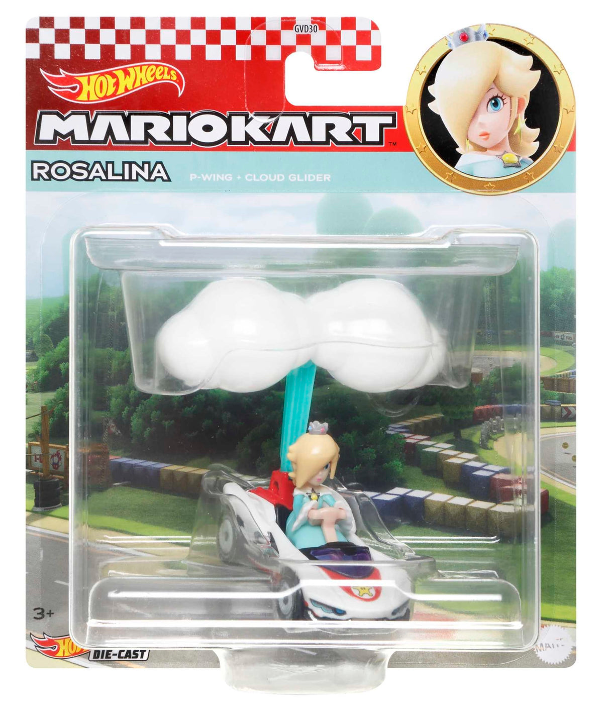 Hot Wheels Mario Kart Vehículo de Juguete Rosalina P-Wing con Cloud Glider